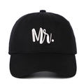 Classic black cotton baseball cap with white Mr. embroidery and stitched brim - Black MR