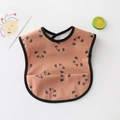 Waterproof baby bib with orange panda print and large pocket for catching food crumbs - Pu No-wash Bib - Brown Panda / One Size