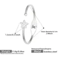 Brazalete abierto de estrella en acero inoxidable plateado con cristales pavé y diseño - Estrella Diamante Redondo / Z548-Acero Estrella