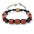 Handmade woven bracelet featuring red jasper, volcanic stone, and gold geometric charm - Red Jasper / Red