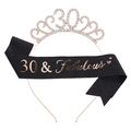Rose gold 30th birthday crown and black 30 & Fabulous sash set for birthday celebrations - One Size / 30th (Glitter) / Black/Rose Gold