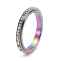 Elegant rotating rainbow stainless steel ring for women with sparkling white crystals - Colorful