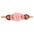Soft nylon baby headband featuring five handcrafted pink and burgundy chiffon flowers - Style 10(10)
