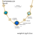 Gold stainless steel necklace with blue zircon stones showing detailed size specifications - 40+5cm / Blue Necklace
