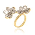 Exquisite gold and silver two-tone double flower open ring on a white background - Double Flower Open Ring (J1522)