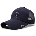 Men's navy blue mesh sports cap with white embroidered R letter and sport side print - Adjustable / Navy Blue