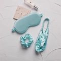 Three-piece light blue faux silk sleep set with eye mask, headband, and scrunchie - Fresh Green