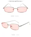 Retro rectangular silver metal frame glasses with light pink lenses and nose pads - Silver Frame Light Pink Lens