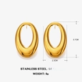 Golden oversized geometric hollow oval earrings in stainless steel, 3.7cm length - Gold