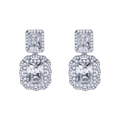 Elegant silver earrings featuring a large rectangular emerald-cut clear crystal - Clear White