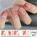 Glitter peach and pink gradient nail wraps with heart pattern and floral accents - MZ-023 Peach Gradient Sequin