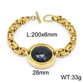 Gold stainless steel bracelet with a black faceted stone and classic T-bar clasp closure - Gold Black Bracelet (KB139197-Z)