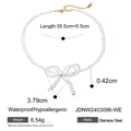White beaded necklace with 18k gold bow pendant and stainless steel clasp size details - Beaded Bowknot Necklace (JDNW2403096-WE) / 35.5cm+5.5cm / White