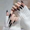 Glossy black stiletto press-on nails for Halloween, minimalist long pointed fake nails - Black Glossy Glue Style (CJCY-562)