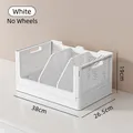 White plastic storage basket with dividers, 38x26.5x19cm foldable desktop organizer box - Large/With Dividers/No Wheels / White