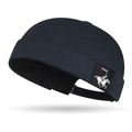 Adjustable navy blue brimless docker cap with embroidered side label and metal buckle - Navy Blue