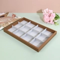 Walnut wood jewelry tray with 12 compartments and soft grey velvet lining - 12-Slot Tray / 35.7*25*3cm