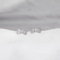 Silver bow stud earrings with sparkling white crystals and elegant butterfly design - Silver Bow Rhinestone