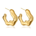 Macro shot of gold-plated earrings featuring an irregular lava-inspired fluid metal design - Irregular Lava Shape (C074)