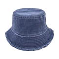 Detail of frayed edges and washed denim texture on this vintage dark blue bucket hat - Navy Blue