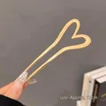 Elegant gold U-shaped hair pin with hollow heart design measuring approx. 13cm length - Smooth Heart - Gold