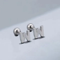 Polished silver stainless steel stud earring featuring letter W with screw back closure - Letter W (T55662) / Silver