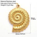 Golden shell-shaped stainless steel pendant charm with detailed size measurements - Nautilus-G6