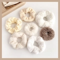 Set of 7 plush and knit scrunchies in cream and brown tones for autumn and winter styles - 1168B Earth Tone 7-Piece Winter Set