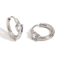 Silver stainless steel hoop earrings with pear-cut clear zircon stone in a sleek drop design - Teardrop Zirconia Ear Buckle / Silver