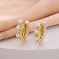 Elegant gold-plated hoop earrings with vertical white pearls and vintage beaded texture - French Vintage Pearl