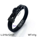 Pulsera para hombre de cuero trenzado negro con adorno de engranaje de acero, 215x12mm - 19cm / Estilo Punk de Engranaje (KB137396-KFC) / Negro