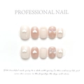 Detailed set of handmade soft pink press-on nails with 3D hearts and bow decorations - Extra Small (XS) / 9-Soft Bowknot