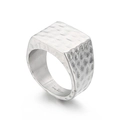 Men's square signet ring in silver finish with vintage hammered texture stainless steel - Silver (KR105959-KJX) / US 7