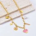 Collana con ciondoli a cuore in smalto colorato e fiori con catena d'oro e Amour - Stile Multi-Ciondolo Oro