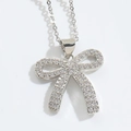 Silver bow pendant necklace with sparkling cubic zirconia on a dainty cable chain - Full Zircon Bowknot