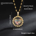 Detailed view of heart pendant with colorful zircons and 46cm gold chain dimensions - Hollow Floral Wreath Heart (DZ12380-FD-05)