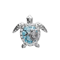 Sky blue mother and child turtle pendant necklace in silver with sparkling crystals - Silver Pendant