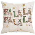 Federa natalizia in lino rosa con scritte Fa La La e motivi a fiocchi di neve oro - Color Crema-Motivo Fa La La