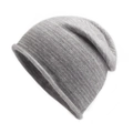 Winter slouchy beanie in gray knit fabric with a folded cuff for men and women - One Size / Light Gray