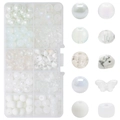 DIY bead kit in 10-grid box featuring white gradient glass beads and butterfly charms - White Series approx 200pcs