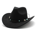 Close-up of black felt cowboy hat with turquoise beads and shell braided band - M(56-58cm) / Black