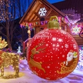 Large red inflatable Christmas ball with Santa and reindeer patterns for outdoor decor - 80cm Zipper Bag (No Light) / Large Christmas Sleigh