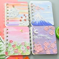 Lot de 4 carnets A7 à spirales avec couvertures fleuries style peinture à l'huile - Pêche de Printemps