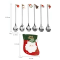 Set di 6 cucchiaini da caffè natalizi argento con ciondoli festivi e calza rossa - 6 Pezzi Cucchiai Natalizi Argento 410 + Calza