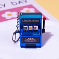 Blue chrome mini lucky slot machine keychain with metal chain and manual handle toy - Iridescent Deep Blue D-ring / Minimum Order Of 5 Pieces