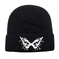 Chic black knitted beanie with white butterfly embroidery and foldable cuff for winter warmth - M(54-60cm) / Black