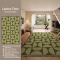 Tapis vert vintage de style français avec motifs géométriques et dossier antidérapant - 140*200cm / Temps de Grille