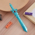 Blue fantasy dagger pen with intricate relief patterns and red teardrop gemstone - Demon Sword - Blue / 0.5mm