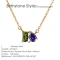 14K vergoldete Edelstahlkette mit smaragdgrünem und violettem Zirkon-Herzanhänger - August Olivgrünes Quadrat Dunkelvioletter Tropfen