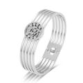Bracciale rigido argento multistrato traforato con ciondolo albero della vita e strass lucidi - Argento
